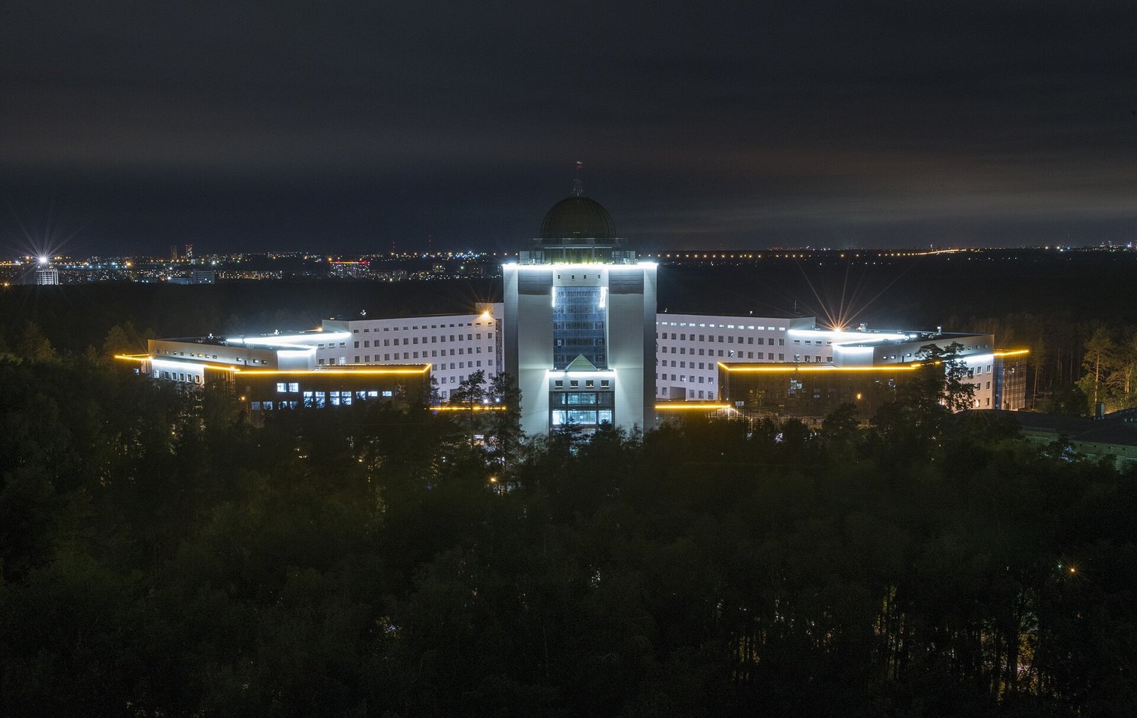 Novosibirsk State University building at night