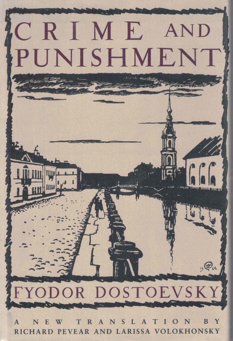 Crime and Punishment book cover with a St Petersburg view