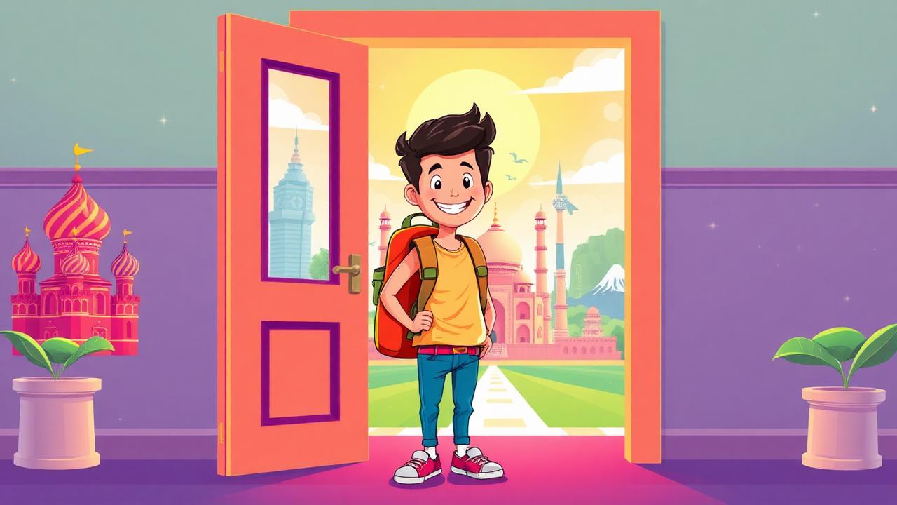 Student standing at an open door to the BRICS world