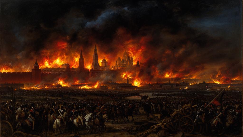 Moscow burning during Napoleon's invasion in 1812 — a defining moment of Russian sacrifice