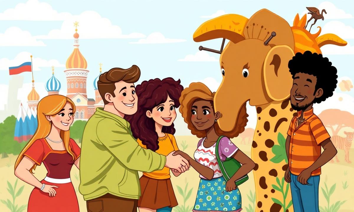 Jovens da Rússia e de África a colaborar