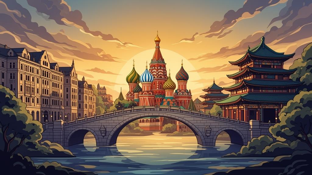 Russia positioned between European and Asian civilizations
